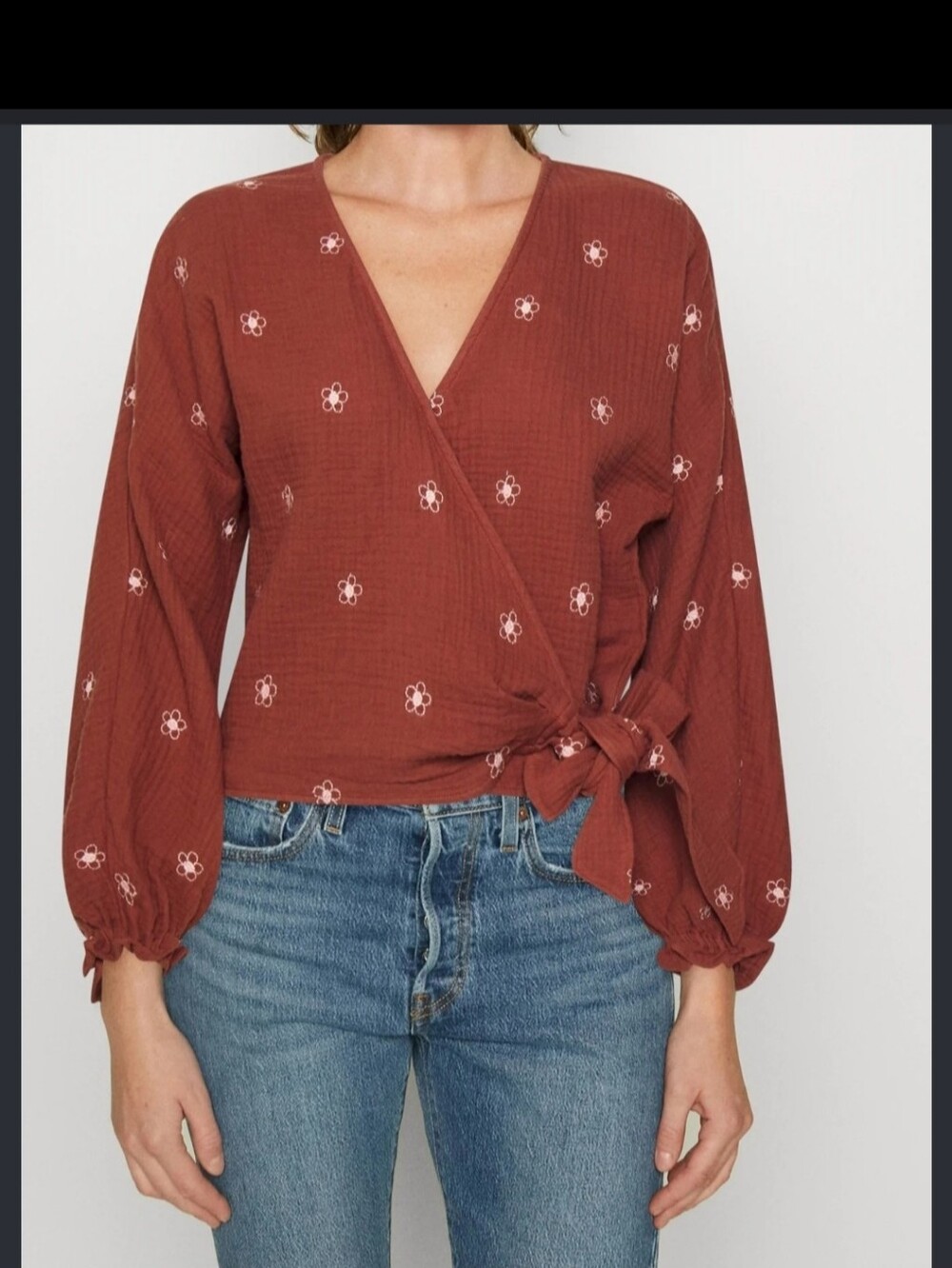 Madewell Rust Floral Tie-Waist Wrap Blouse